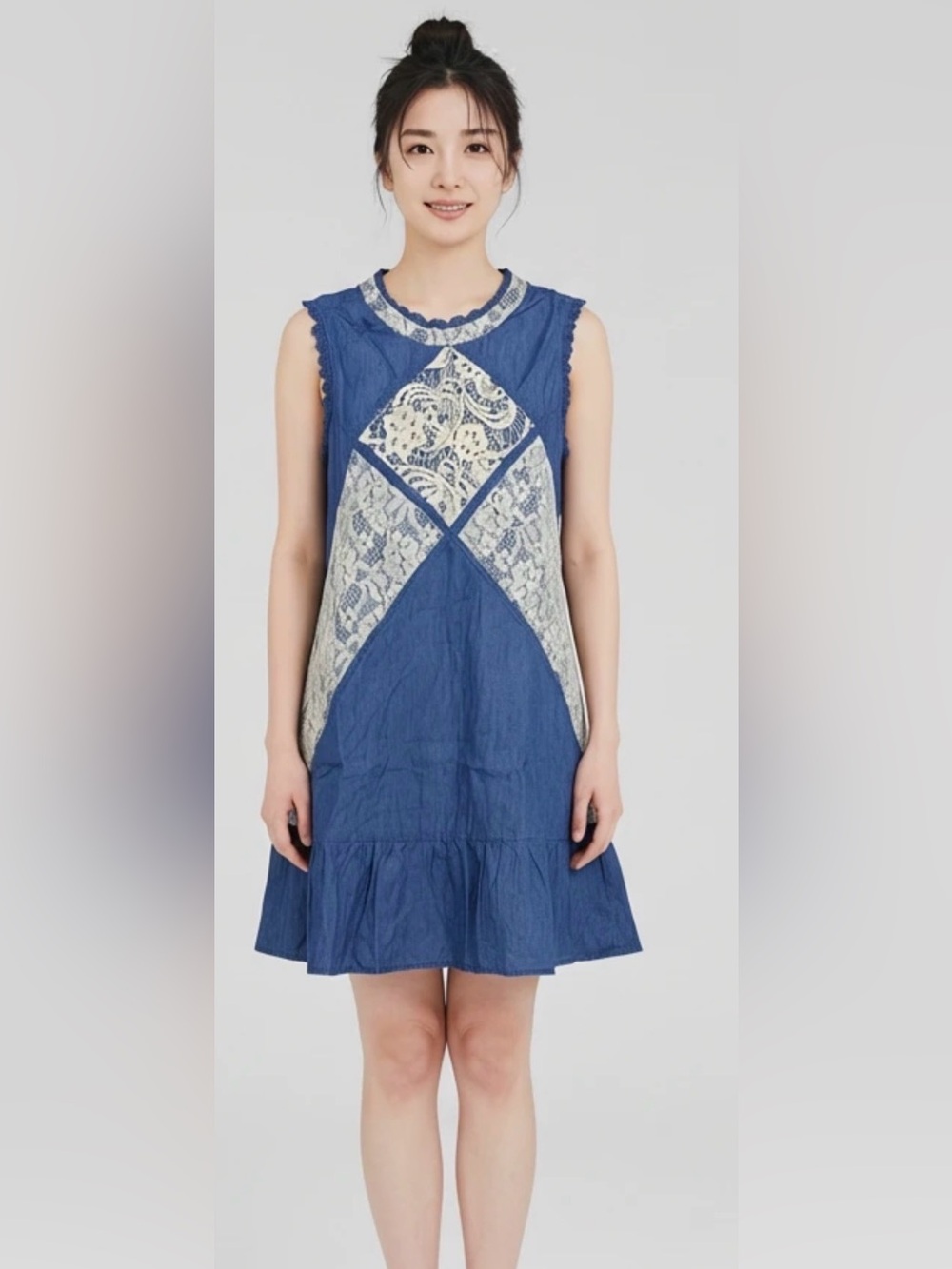 NWT Hayden Blue Sleeveless Lace-Inset A-Line Dress size small # 1324